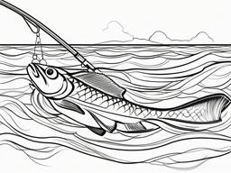 Fishing line and bait with a catch  simple coloring pages