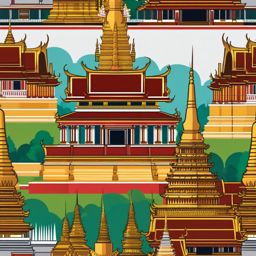 Bangkok clipart - Wat Phra Kaew and Grand Palace in Thailand, ,color clipart vector style