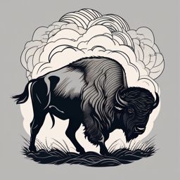 Buffalo in a storm tattoo. Nature's resilient force.  minimal color tattoo design