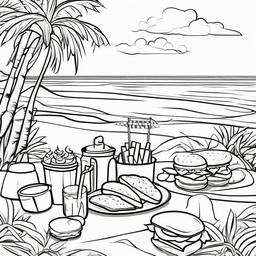 Beach picnic with sandwiches and lemonade  simple coloring pages