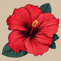 Hibiscus Clip Art - A tropical red hibiscus flower,  color vector clipart, minimal style