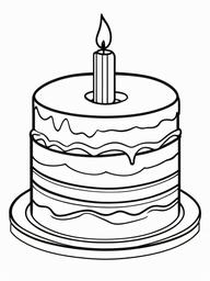 Birthday Cake with Lit Candle Coloring Pages - Single Candle Glowing on Cake  minimal black outline printable sheet, coloring page