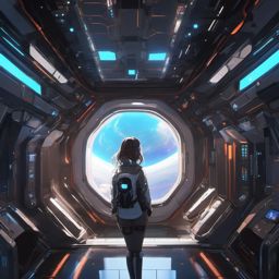 Sci-fi anime girl in a high-tech space station. , aesthetic anime, portrait, centered, head and hair visible, pfp