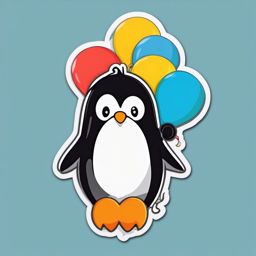 Penguin with Balloons Sticker - A cheerful penguin holding colorful balloons. ,vector color sticker art,minimal