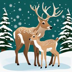 Reindeer clipart - reindeer family with young fawns  