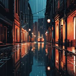 Rainy alley sticker- Urban reflections, , sticker vector art, minimalist design