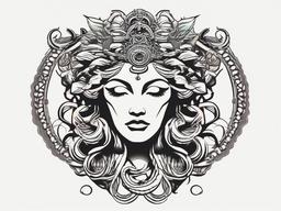 Medusa Goddess Tattoo - Highlight the divine aspects of Medusa with a tattoo design that emphasizes her mythical and goddess-like qualities.  simple vector color tattoo,minimal,white background