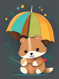 Umbrella clipart - cute cartoon animal holding an umbrella  color,minimalist,vector clipart