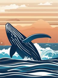 Whale Clipart - Whale breaching the surface of the ocean , minimal, 2d