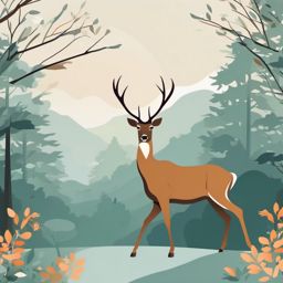 Deer Clip Art - Graceful deer in a woodland setting,  color vector clipart, minimal style