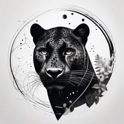 Panther with cosmic elements ink. Celestial jungle connection.  minimalist black white tattoo style