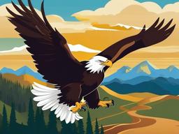 Eagle Cartoon - Cartoon of eagle soaring over mountains  