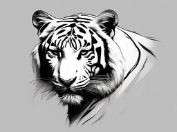 drawing of white tiger  minimal rough scribbles,doodles,black and white