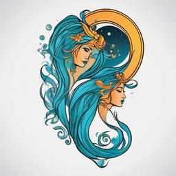 aquarius gemini tattoo  simple vector color tattoo