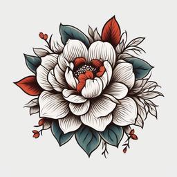 American Traditional Flower Tattoo - Traditional American-style tattoo featuring a flower design.  simple color tattoo,minimalist,white background