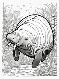 Manatee Coloring Pages - Gentle Plant Eating Sea Cow  black outline printable sheet, coloring page