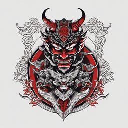 Devil Samurai Tattoo - A tattoo design that combines devilish motifs with traditional samurai elements.  simple color tattoo,white background,minimal