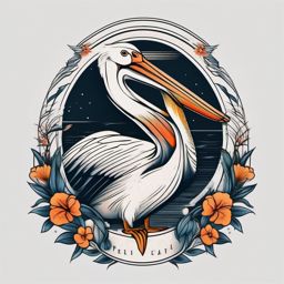 Classic pelican tattoo design with timeless elegance.  color tattoo style, minimalist design, white background