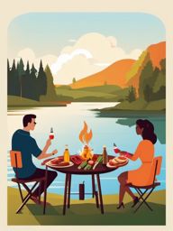 Lakeside Barbecue clipart - Friends having a barbecue by the lake., ,vector color clipart,minimal