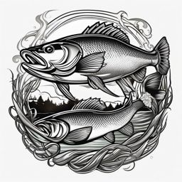 Walleye Tattoo,a tribute to the elusive walleye, this tattoo captures the mystique of freshwater angling. , color tattoo design, white clean background