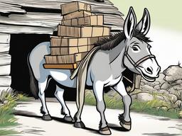 Donkey Cartoon - Cartoon of donkey carrying a load  