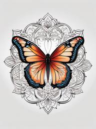 butterfly flower mandala tattoo  simple color tattoo, minimal, white background