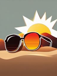 Sunglasses on Sunny Day Sticker - Sunglasses with a bright sun in the background, ,vector color sticker art,minimal