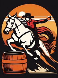 Rodeo Barrel Racing Clipart - Rodeo cowgirls racing barrels on horseback.  color vector clipart, minimal style