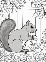 Easter Egg and Squirrel Coloring Pages - Squirrel Finding Eggs in the Garden  minimal black outline printable sheet, coloring page