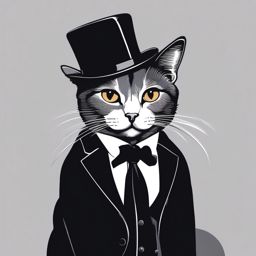 Cat in a top hat and tuxedo, ready for a fancy night out  minimalist color design, white background, t shirt vector art