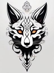 Shadowy Anbu fox tattoo. Cunning guardian.  color tattoo minimalist white background