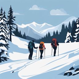 Winter Hiking clipart - Hikers exploring a snow-covered trail, ,vector color clipart,minimal