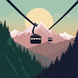 Mountain and Cable Car Emoji Sticker - Cable car ride in the mountains, , sticker vector art, minimalist design