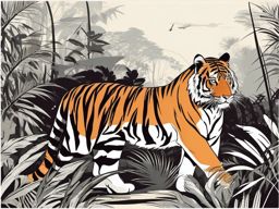 Tiger Clipart - Tiger stalking its prey in the dense jungle , minimal, 2d