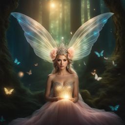 ethereal fairy queen presiding over a magical, luminescent realm hidden from humans. 