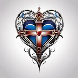 Cross in heart tattoo, Cross nestled within a heart, portraying the unity of love and devotion. , tattoo color art, clean white background