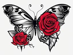 butterfly and rose tattoo ideas  simple color tattoo,white background,minimal