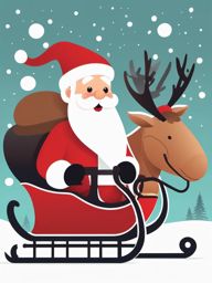 Santa's sleigh clipart, Santa Claus riding his sleigh pulled by reindeer.  simple, 2d flat