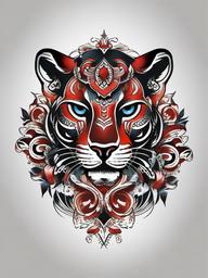 Panther Tattoo Traditional-Classic and timeless tattoo style featuring traditional elements with a panther motif.  simple color tattoo,white background