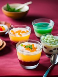 vietnamese che ba mau, a colorful dessert with layers of beans, jellies, and coconut milk. 