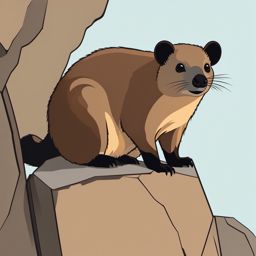 Rock Hyrax Clip Art - Rock hyrax perched on a rocky ledge,  color vector clipart, minimal style