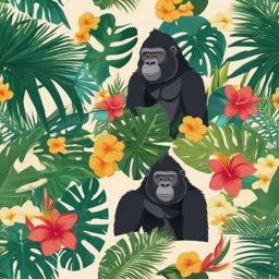 Cute Gorilla in a Tropical Paradise  clipart, simple