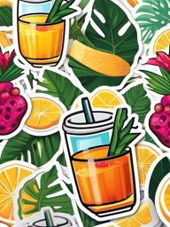 Tropical Drink Sticker - Exotic beverage, ,vector color sticker art,minimal