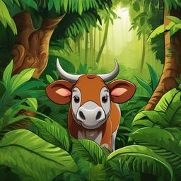 Bongo cartoon - Bongo grazing in a rainforest clearing  