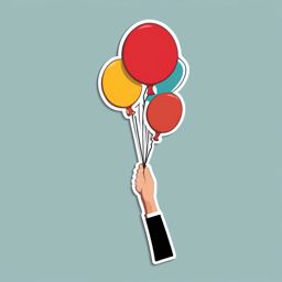 Balloon in Hand Sticker - Hand holding a single balloon, ,vector color sticker art,minimal