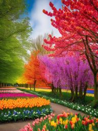 Flower Background - Keukenhof Gardens in the Netherlands wallpaper splash art, vibrant colors, intricate patterns