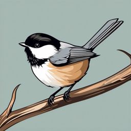 Chickadee clipart - A cute chickadee on a branch, ,vector color clipart,minimal