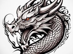 Dragon head tattoo, Elegant and striking dragon tattoos featuring the dragon's head.  color, tattoo style pattern, clean white background