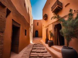 wander through the narrow streets of a moroccan kasbah, with towering mudbrick walls. 