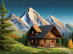 Mountain clipart - mountain with a cabin at its base  